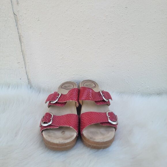 Dansko Sophie Leather Snake Print Red Sandals Clogs Double Strap Wmns 36 / US 6 - Picture 1 of 6